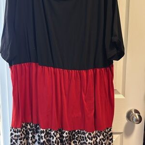Black and Red Colorblock Dress with Leopard Print